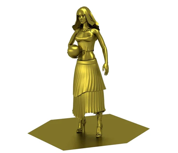 Gold Model Girl Dress Ball Isolated White Background — Stock Photo, Image