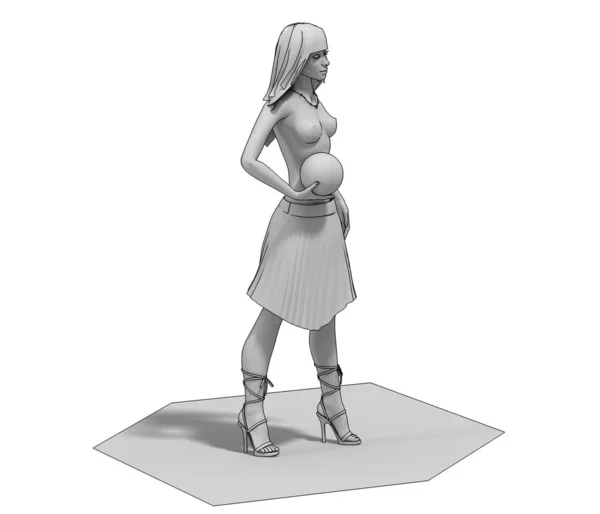 Серая Модель Обнаженной Девушки Мячом — стоковое фото