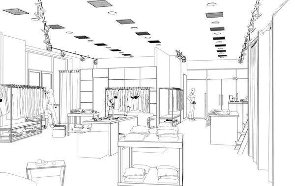 Visualización Interior Tienda Blanco Negro Ilustración — Foto de Stock