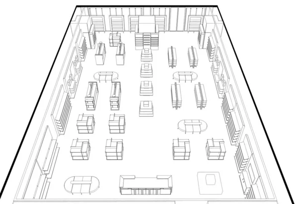 Інтер Чорно Білого Магазину Ілюстрація — стокове фото