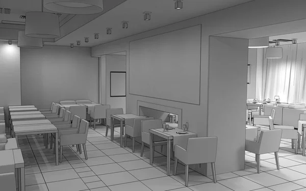 Cafe Visualização Interiores Ilustração Esboço — Fotografia de Stock