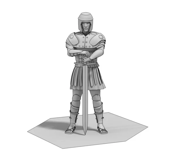 Model Řím Bojovník Mečem Bílém Pozadí — Stock fotografie