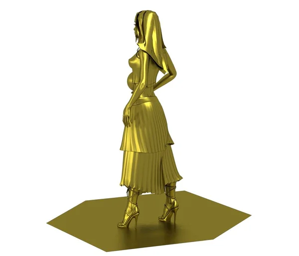 Золотая Модель Девушки Платье Мячом Изолированы Белом Фоне — стоковое фото