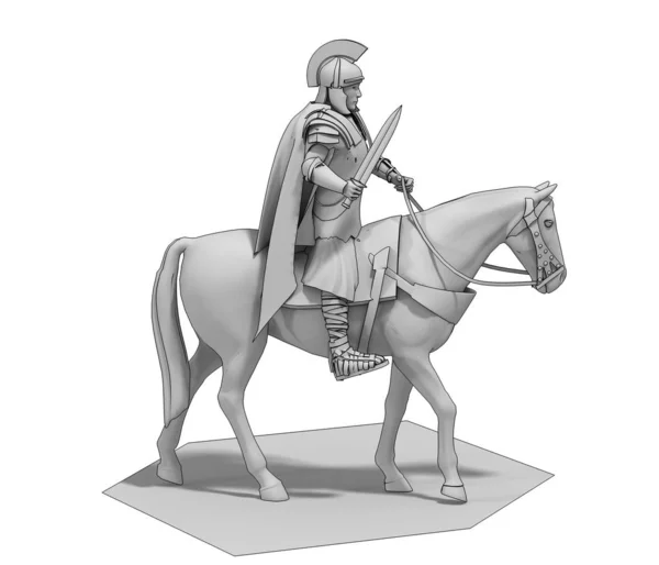 3d illustration of warrior on horse on white background