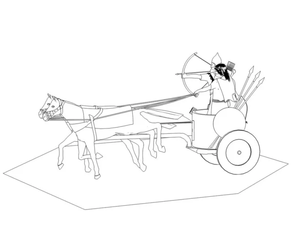 Sketch model of chariot with two warriors on white background