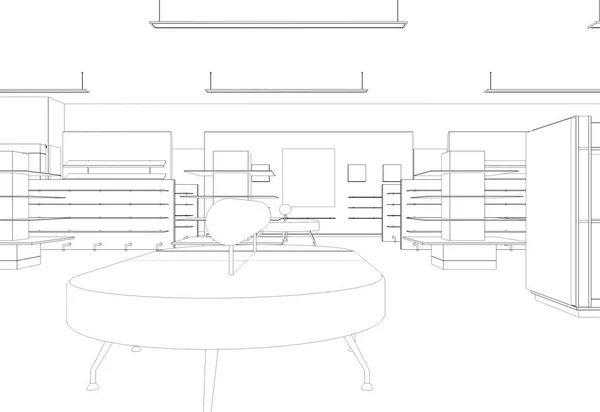Visualización Tienda Ropa Con Muebles Ilustración — Foto de Stock