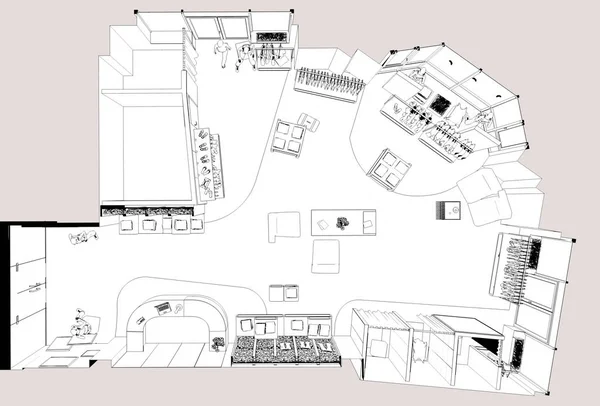 Visualización Del Esquema Interior Tienda Ilustración — Foto de Stock