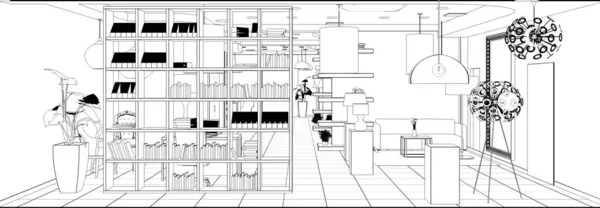 Esquema Forrado Visualização Interiores Para Loja Roupas Ilustração — Fotografia de Stock