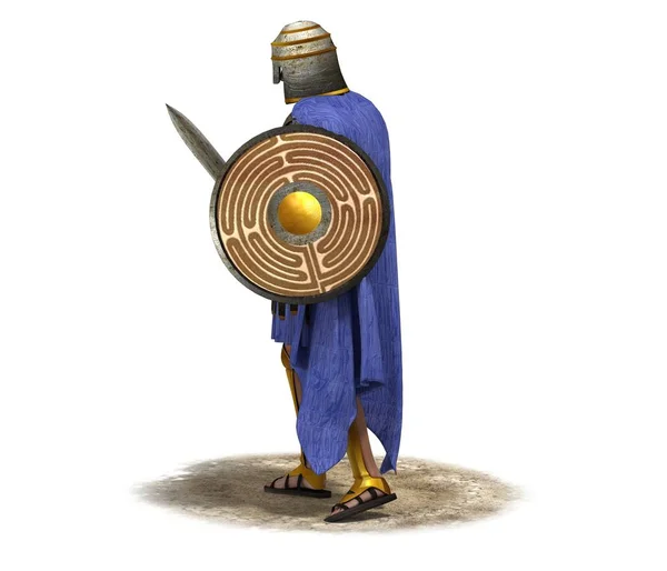 Beyaz Arka Planda Kılıç Kalkanla Roma Savaşçısının Renk Modeli — Stok fotoğraf