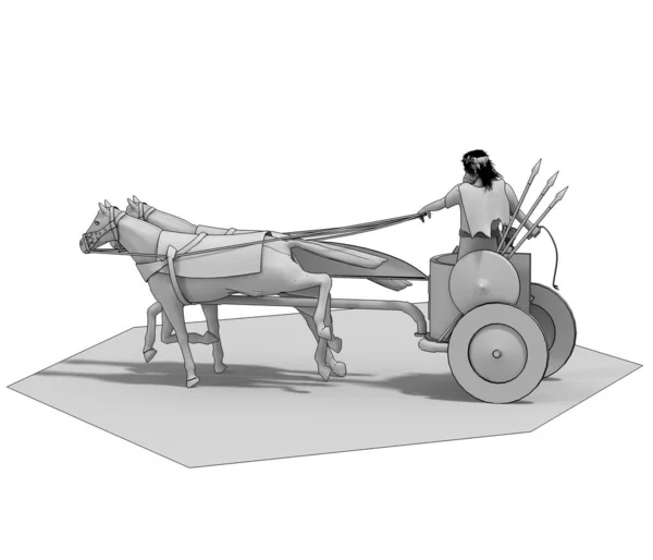 Graues Modell Eines Streitwagens Mit Krieger Auf Weißem Hintergrund — Stockfoto