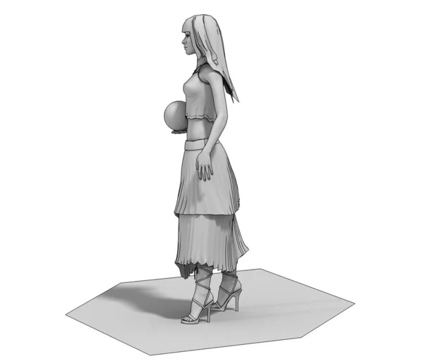 Γκρι Μοντέλο Του Κοριτσιού Στο Φόρεμα Μπάλα Απομονώνονται Λευκό Φόντο — Φωτογραφία Αρχείου