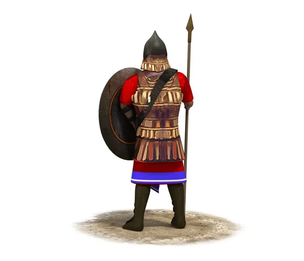 白を背景に盾を持つペルシャ戦士のカラーイラスト — ストック写真