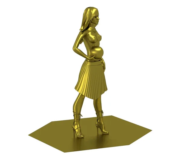 Złoty Model Naga Dziewczyna Piłką — Zdjęcie stockowe