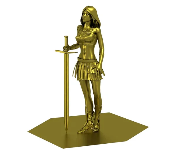 Kılıç Tutan Savaşçı Kızın Altın Modeli — Stok fotoğraf