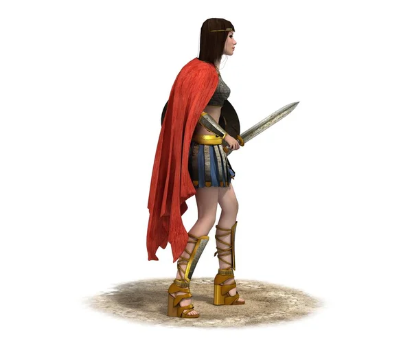 Color Illustration Woman Warrior Sword Shield — Stock Photo, Image