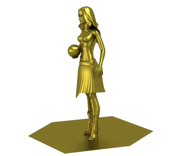 Золотая Модель Обнаженной Девушки Мячом — стоковое фото