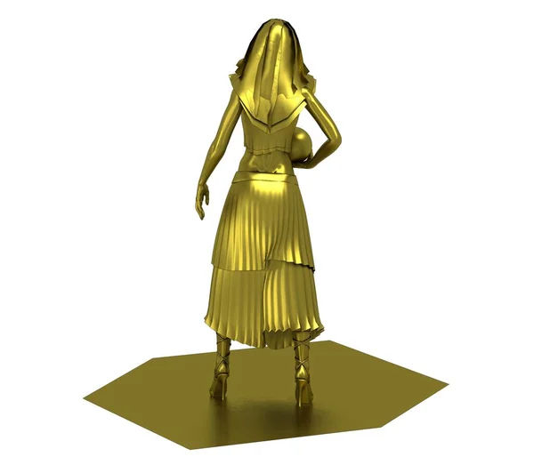 3Dゴールドモデルの女の子のドレスでボール孤立した上に白い背景 — ストック写真
