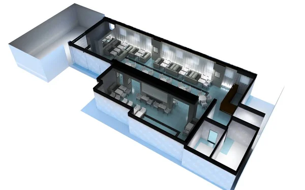 咖啡店内部可视化 3D草图说明 — 图库照片