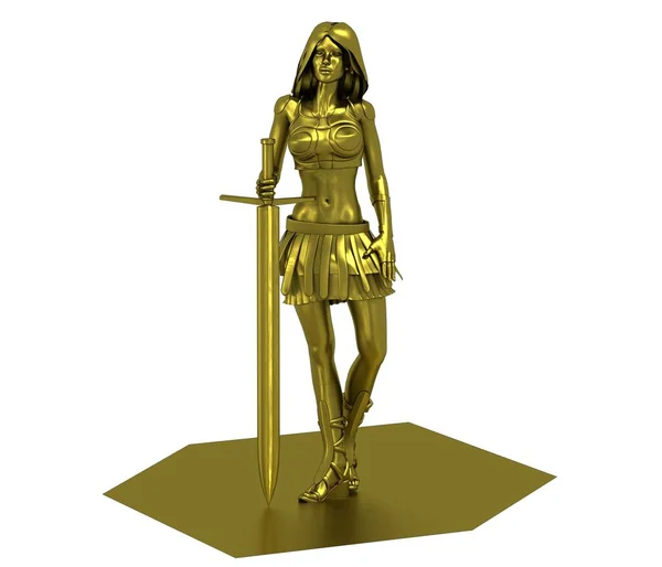 Kılıç Tutan Savaşçı Kızın Altın Modeli — Stok fotoğraf