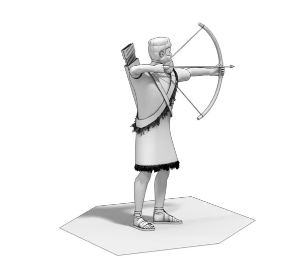 Grey Model Ancient Archer White Background — Stock Photo, Image