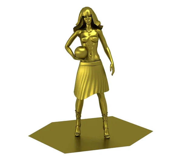 Золотая Модель Обнаженной Девушки Мячом — стоковое фото