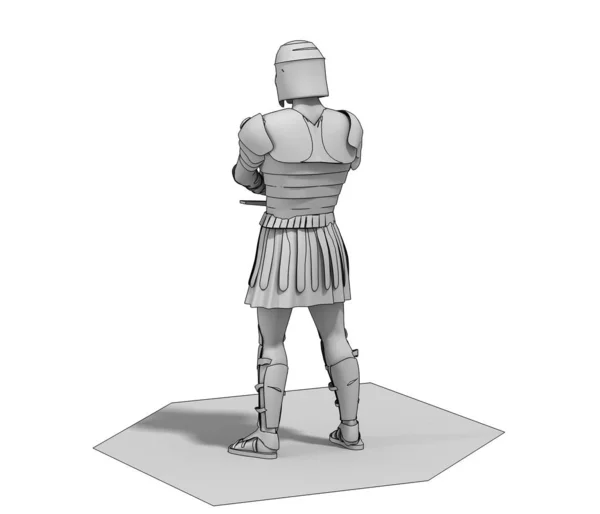 Model Rzymskiego Wojownika Mieczem Białym Tle — Zdjęcie stockowe