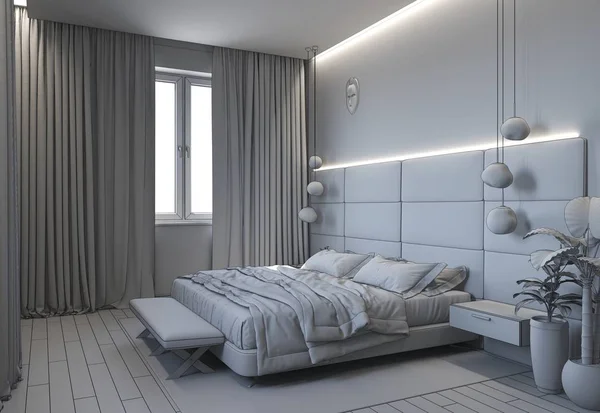 Modern flat interior visualization, 3D illustration