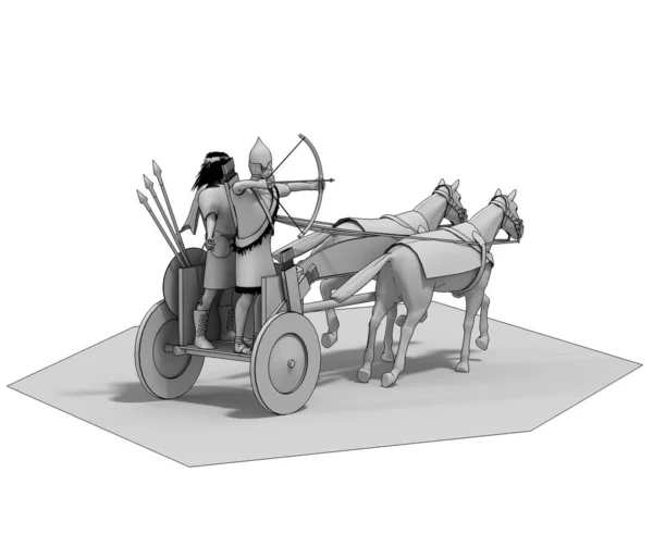 Grey Sketch Model Chariot Two Warriors White Background — Stock Photo, Image