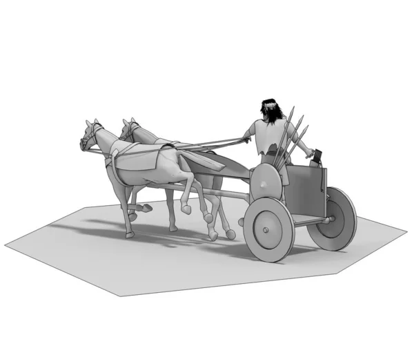 Beyaz Arka Planda Savaşçısı Olan Gri Atlı Arabanın Modeli — Stok fotoğraf