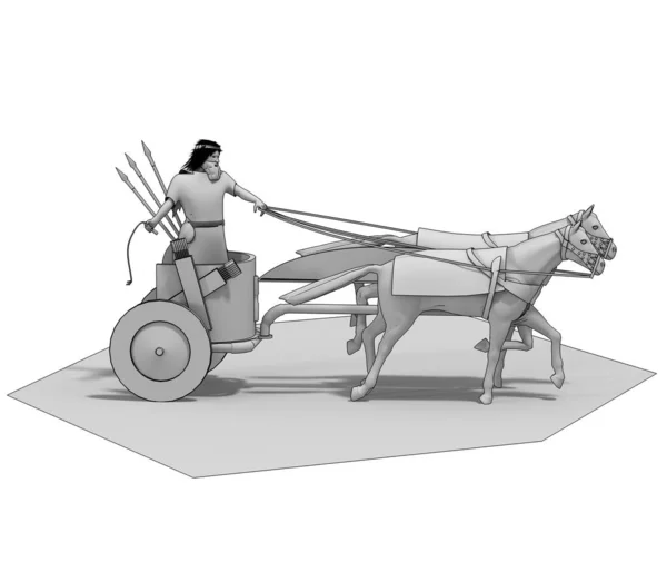 Modelo Cinza Carruagem Com Guerreiro Fundo Branco — Fotografia de Stock