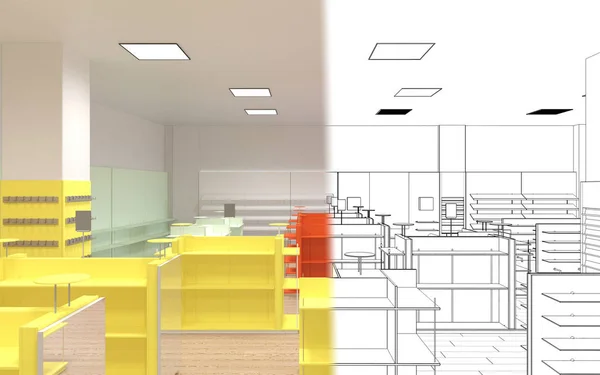 カラー服店内の可視化 3Dイラスト — ストック写真