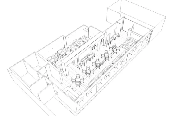 Visualización Del Contorno Interior Del Café Ilustración Boceto Esquema —  Fotos de Stock
