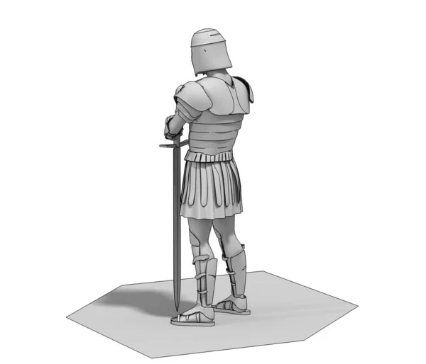 Beyaz Arka Planda Kılıçlı Roma Savaşçısının Boyutlu Modeli — Stok fotoğraf