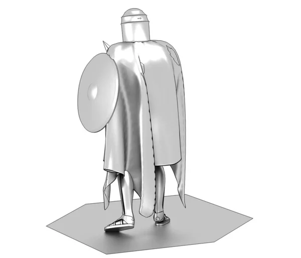 三维灰色的冬季罗马武士模型 背景是白色的剑和盾牌 — 图库照片