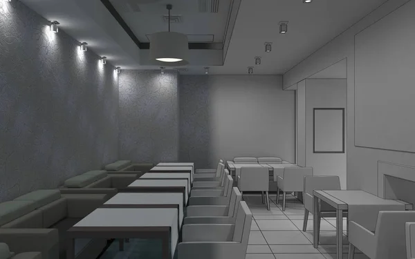 咖啡店内部可视化 3D草图说明 — 图库照片
