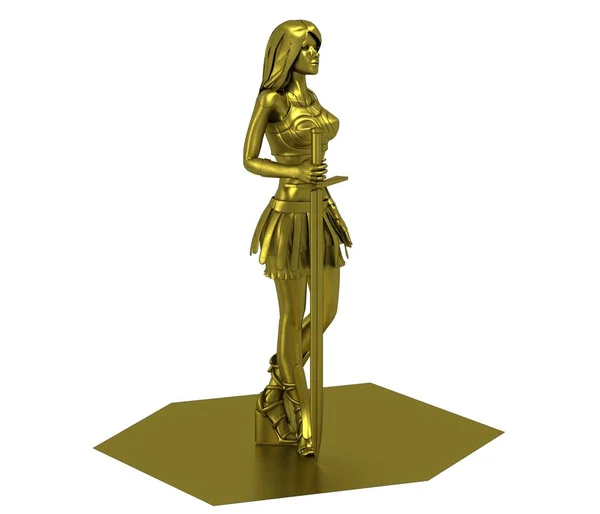 Golden Model Warrior Girl Holding Sword — ストック写真