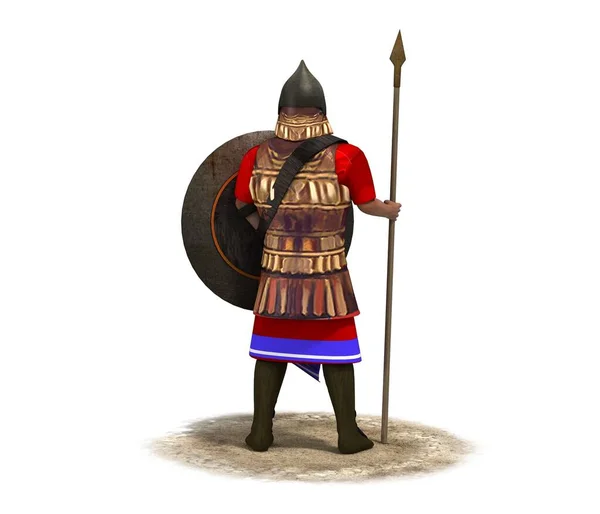 Farbige Abbildung Eines Persischen Kriegers Mit Schild Auf Weißem Hintergrund — Stockfoto