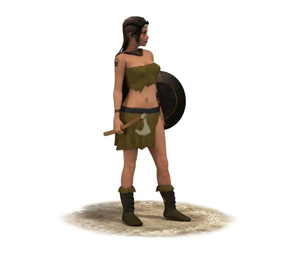 Illustration Woman Warrior White Background — Stock Photo, Image