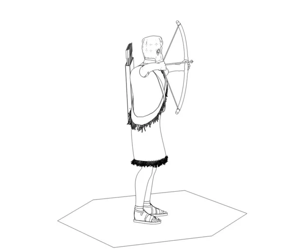 Schwarz Weiße Linienillustration Des Antiken Bogenschützen Auf Weißem Hintergrund — Stockfoto