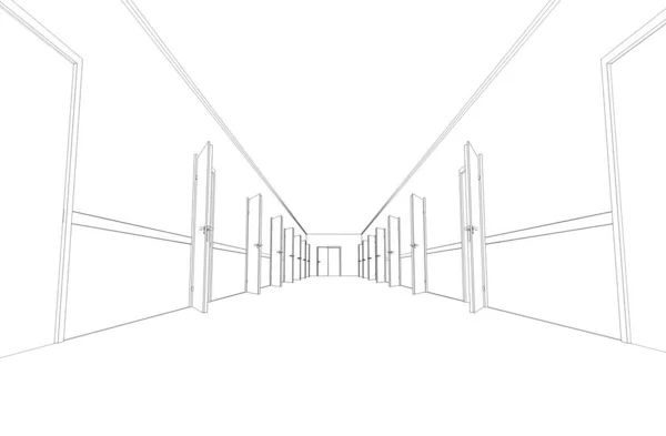 長い空の廊下のインテリア — ストック写真