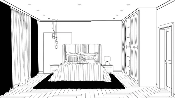 空の部屋とベッドルームのインテリア 3Dイラスト — ストック写真