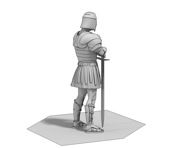 Beyaz Arka Planda Kılıçlı Roma Savaşçısının Boyutlu Modeli — Stok fotoğraf