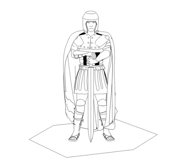 剣でローマの戦士の黒と白のスケッチ — ストック写真
