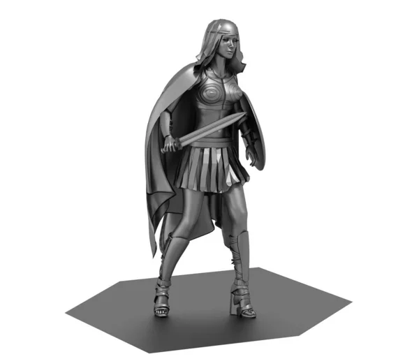 Graues Modell Einer Kriegerin Mit Schwert Und Schild — Stockfoto