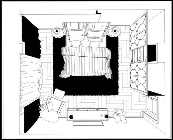 Slaapkamer Interieur Met Lege Kamer Illustratie — Stockfoto