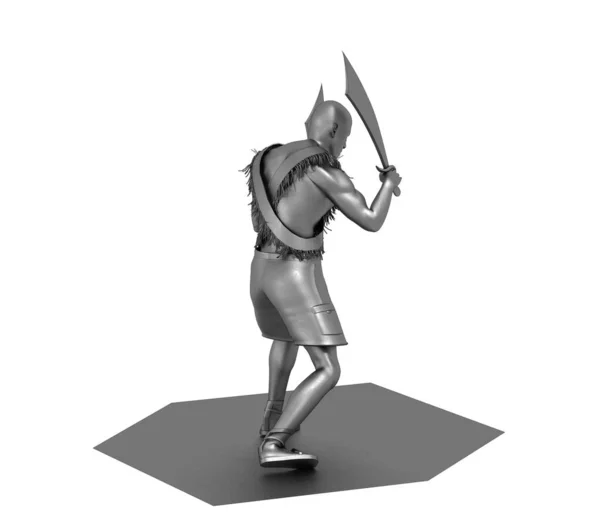 Grey Illustration Warrior Two Swords White Background — Stock Photo, Image