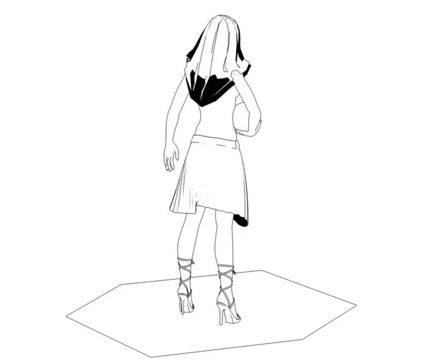 Sketch Illustration Naked Girl Ball White Background — Stock Photo, Image
