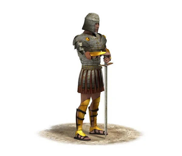 白を背景にしたローマの戦士の3Dカラーイラスト — ストック写真