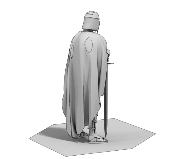 Graues Modell Eines Römischen Kriegers Mit Schwert Auf Weißem Hintergrund — Stockfoto