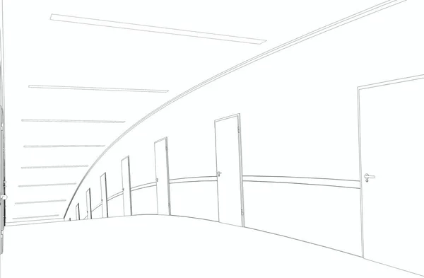 黑白相间的弧线走廊内部图解 — 图库照片